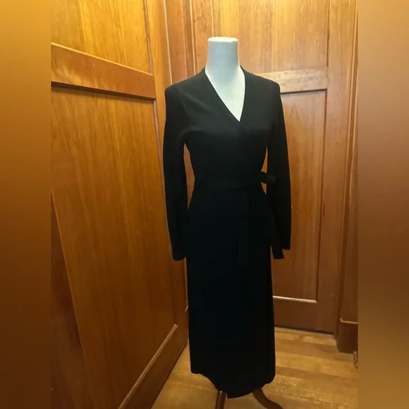 DVF Cashmere Blend Black Wrap Dress - Picture 2 of 13